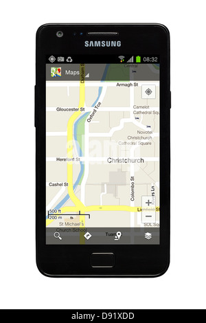 Samsung Galaxy S2 smartphone con Google map di Christchurch Nuova Zelanda sul display. Foto Stock