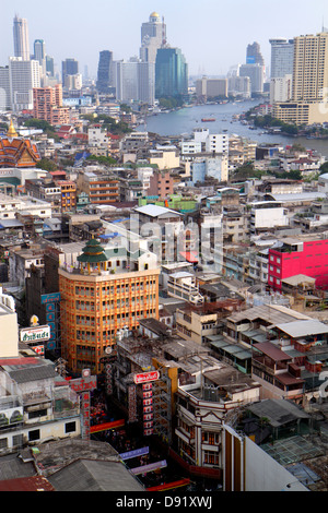 Bangkok Thailandia, Thai, Samphanthawong, Chinatown, vista aerea dall'alto, vista, edifici, urbano, skyline della città, grattacieli, fiume Chao Phraya, Thai130 Foto Stock