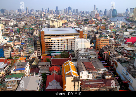 Bangkok Thailandia, Thai, Samphanthawong, Chinatown, vista aerea dall'alto, vista, edifici, urbano, skyline della città, grattacieli, fiume Chao Phraya, Thai130 Foto Stock