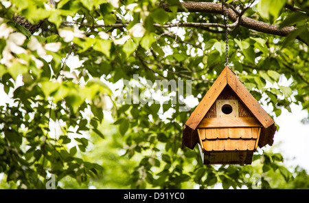 Realizzato a mano birdhouse in un curato giardino. Carolina del Nord Foto Stock