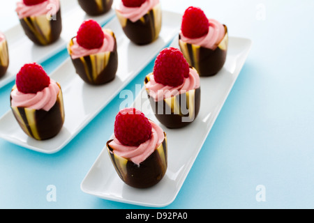 Cioccolatino reaspherry tulip tazze al bar dessert. Foto Stock