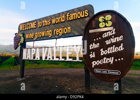 Segno di benvenuto a Napa Valley, Calistoga, California