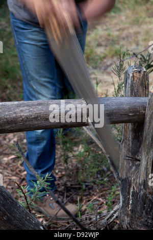 Uomo registro di taglio con lama Foto Stock