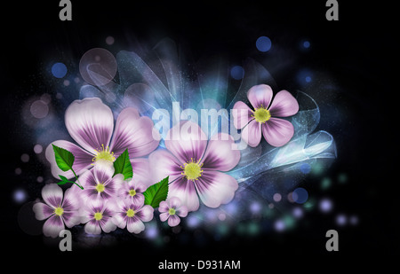 Fiore brillante fantasia su uno sfondo nero Foto Stock