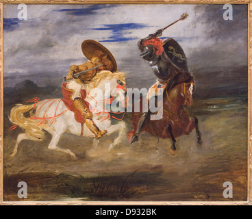 Eugène Delacroix combattere de chevaliers dans la campagne - Battaglia di cavalieri nella campagna 1824 secolo XIX scuola francese Foto Stock