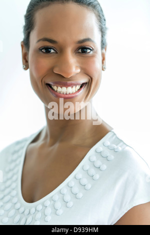 Close up di donna faccia sorridente Foto Stock