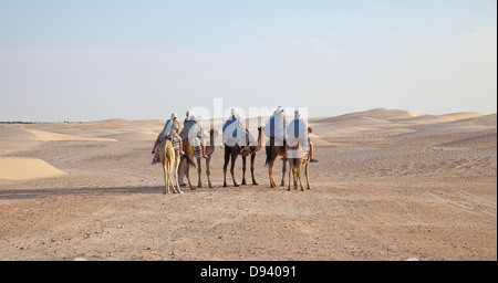 Gruppo di persone sui cammelli nel deserto Foto Stock