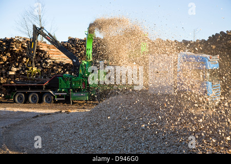 Produzione di trucioli di legno, Svezia. Foto Stock