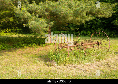 Azienda abbandonata e fieno rastrello in Paint Creek State Park, Ohio. Foto Stock