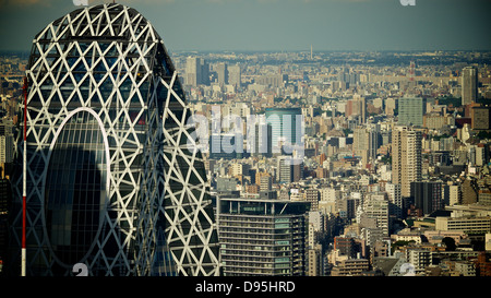 Lo skyline di Tokyo e il mode Gakuen Cocoon Tower come si vede dall'Osservatorio presso il Governo Metropolitano di Tokyo edificio Foto Stock