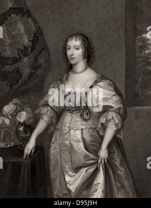 Henrietta Maria (1609-1669), regina consorte di Carlo I di Bretagna. Figlia di Enrico IV di Francia e Maria de' Medici. Incisione dopo il ritratto da Anthony Vandyke. Foto Stock