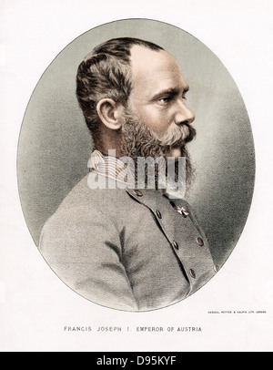 Francesco Giuseppe I (Franz Joseph) 1830-1916. L'imperatore d'Austria dal 1848. Litografia colorata c1880 Foto Stock