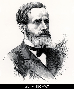 (Raymond) Gaston Plante (1834-1889) fisico francese che nel 1859 inventò il primo accumulatore o batteria elettrica. Era una cella bagnata con due piastre di piombo immerso in acido solforico, l'elettrolita. Incisione da 'Les Nouvelles Conquetes de la Science" di Louis Figuier (Parigi, 1883). Foto Stock