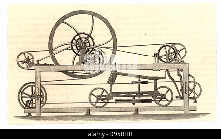 Vista laterale della filatura mulo perfezionato nel 1779 da Samuel Crompton (1753-1827) inventore inglese di Bolton, Lancashire. Il Crompton mulo ha reso possibile spin qualsiasi filato da macchinari ed è stata una delle invenzioni che ha rivoluzionato la British industria tessile. Xilografia da 'grandi industrie di Gran Bretagna" (London, c1889). Foto Stock