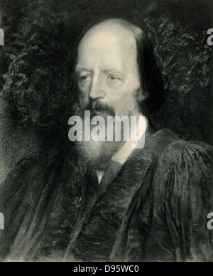 Alfred, Signore Tennyson (1809-1892) poeta inglese. Poeta laureato 1850. Litografia dopo il ritratto di George Frederick Watts (1817-1904). Foto Stock