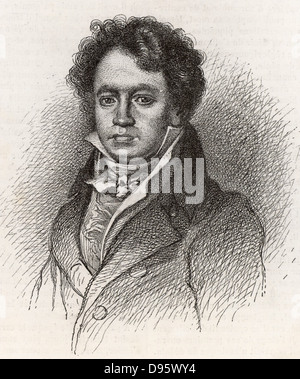 Ludwig van Beethoven (1770-1827) del compositore tedesco, un ponte tra la classica e romantica stili. Incisione. Foto Stock