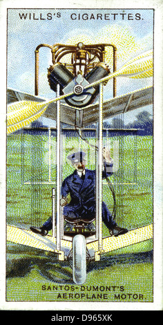 Alberto Santos-Dumont (1873-1932) aeronaut brasiliano nel suo aeroplano di 1906, la macchina in cui egli ha fatto registrato per primo volo in Europa (22 agosto 1906). Equipaggiato con motore Antoinette Chromolithograph card 1915. Foto Stock