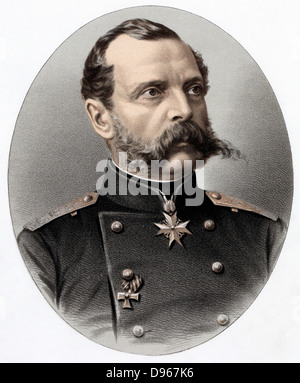 Alessandro II (1818-1881) lo Zar di Russia dal 1855. Conosciuto come 'il liberatore". Emancipare i servi della gleba nel 1861. Assassinato. Litografia colorata c1880. Foto Stock