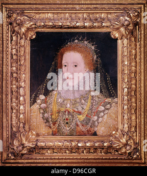 Elizabeth I (1533-1603) regina di Inghilterra e Irlanda dal 1558, ultimo Tudor monarch. Anonimo ritratto c1580. Foto Stock