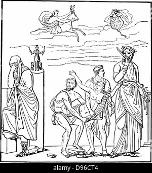 Iphigenia, figlia di Agamennone re di Micene. Il sacrificio di Iphigenia da suo padre a Aulis per fissare venti favorevoli per la flotta a vela contro Troia. Salvo, secondo la leggenda, da Artemis (Diana) e portato a Tauris dove ella divenne una sacerdotessa. Euripedes utilizza la sua storia come materiale grafico per due drammi. Foto Stock