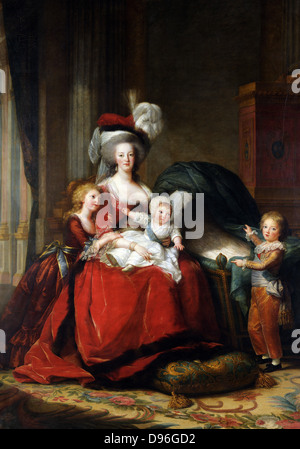 La pittura di Maria Antonietta de Lorraine Asburgo regina di Francia e i suoi figli, da Louise Elisabeth Vigée-Lebrun. Olio su tela. 1787 Versailles. Foto Stock