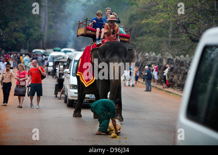 Corse di elefanti al cancello sud di Ankor Thom. Cambogia Foto Stock