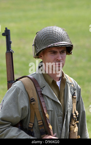 Ritratto di un soldato americano durante la seconda guerra mondiale la rievocazione in Glendale, Maryland Foto Stock