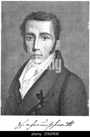 Joseph von Fraunhofer (1787-1826), il fisico tedesco. Sviluppato lo spettro e tracciato le linee dello spettro solare (linee di Fraunhofer). L'incisione (c1895). Foto Stock