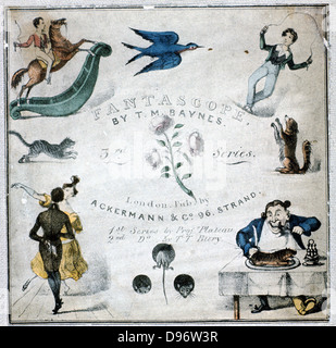 Fantascope: gioco ottico a seconda della persistenza della visione per il suo effetto. Titolo pagina del libretto di istruzioni emesse con il giocattolo. Da TM Baynes 'Fantascope', Ackermann, Londra, 1833. La puntasecca . Foto Stock