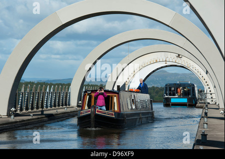 Barca, Falkirk Wheel Bonnybridge, Falkirk, Scozia, Gran Bretagna, Europa , Boot, Schiffshebewerk, Falkirk Wheel Bonnybridge, Foto Stock