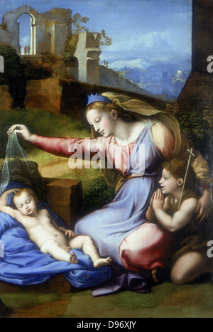 Vergine del velo (La Vergine della Blue Diadem - La Vergine, i bambini e i giovani di San Giovanni). Gianfresco Penni (Il Fattore, c1488-1528) pittore fiorentino. Foto Stock