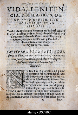 Juan alvaro zapata (1552-1623). spagnolo monaco cistercense. pagina del libro. Foto Stock