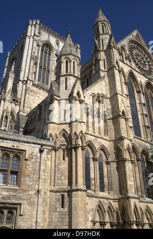 Ritratto a colori di York Minster lato sud in un giorno chiaro Foto Stock