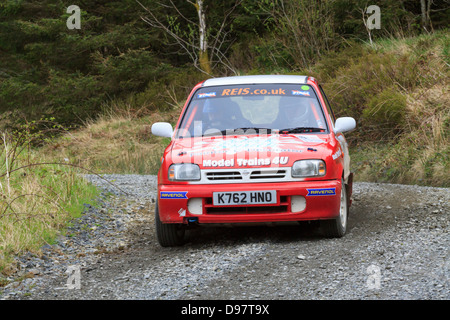 Una vettura da rally a pianure rally 2013 (Gartheiniog stadio). Foto Stock