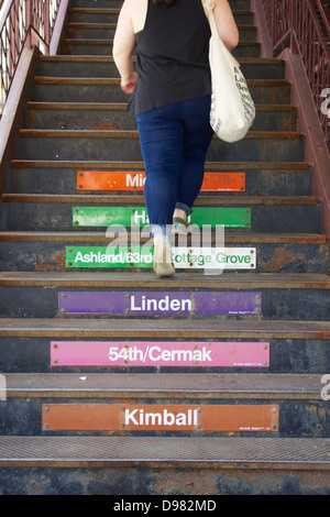 Scala di 'El' stazione in Chicago Loop del. Foto Stock