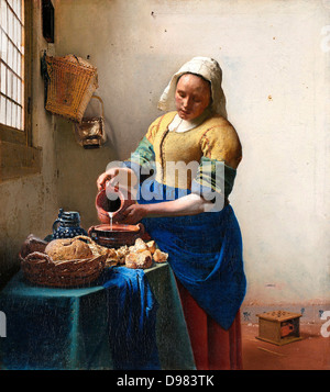 Johannes Vermeer, La Milkmaid. 1894 olio su tela. Circa 1660. Rijksmuseum Amsterdam, Amsterdam. Foto Stock