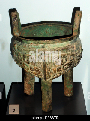 Bronzo recipiente di cottura, Shang dinastia cinese. Circa 1200-1050 A.C. Foto Stock