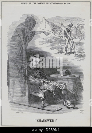Arthur James Balfour, lst Earl Balfour (1848-1930) quando il Segretario dell'Irlanda (1887-1891) sognando lo spettro della patata carestia rivolta verso la sofferenza in Irlanda. Cartone animato da John Tenniel da 'Foratura', Londra, 30 agosto 1890. Foto Stock