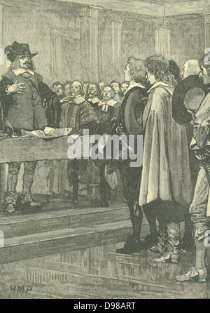 Oliver Cromwell (1599-1658) statista inglese. Il signore Protector (1653-1658). Cromwell rifiutando la corona, 1657. Incisione c1885. Foto Stock