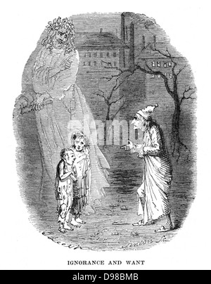 L'ignoranza e vuoi presentato da un fantasma che compaiono a Scrooge. Illustrazione di John Leech (1817-1864) per Charles Dickens (1812-1870) "A Christmas Carol", Londra 1843-1844. Foto Stock