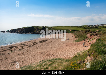 Thurlestone, Devon, Inghilterra. 3 giugno 2013. Una vista della spiaggia e del campo da golf e case sul Yarmer estate a Thurlestone. Foto Stock