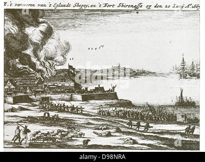 Il Raid su Medway, talvolta chiamato la battaglia di Medway, Raid su Chatham o la Battaglia di Chatham, è stato il successo di un attacco olandese sul più grande inglese navi militari, prevista fino nei cantieri del loro principale base navale Chatham, che ha avuto luogo nel giugno 1667 durante la Seconda guerra anglo-olandese. La Olandese, sotto il comando nominale di Lieutenant-Admiral Michiel de Ruyter, bombardati e poi catturato la città di Sheerness, navigato fino al Fiume Tamigi a Gravesend, poi fino al fiume Medway di Chatham Foto Stock