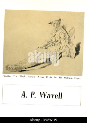 Ex libris , prenota piastra, per un P Wavell più tardi Maresciallo di Campo Wavell 1883-1950 dall artista Sir William Orpen Foto Stock