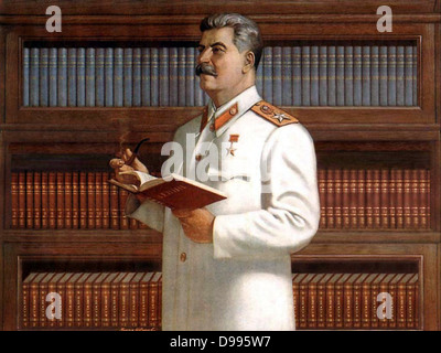 Josef Stalin propaganda sovietica poster raffigurante Stalin con i libri. Circa 1940-45 Foto Stock