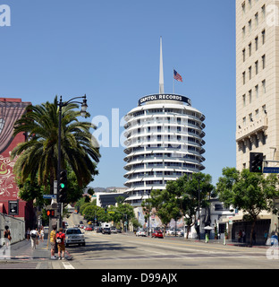 Capitol Records sede, Hollywood Boulevard, Hollywood, Los Angeles, California, Stati Uniti d'America, USA, Foto Stock