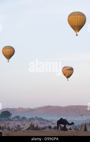 I palloni ad aria calda su Pushkar Camel fiera, Pushkar, Ajmer, Rajasthan, India Foto Stock