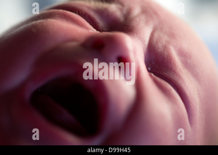 Rosso di fronte neonato sconvolto e pianto Foto Stock