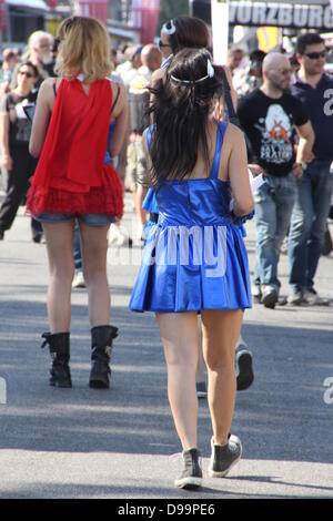 Roma, Italia. 14 giugno 2013. Harley Davidson appassionati convergono sul Foro Italico da allo Stadio Olimpico di Roma per HD110th anniversario celebrazione europea Credito: Gari Wyn Williams/Alamy Live News Foto Stock