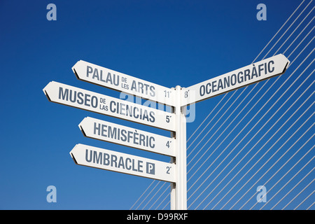 Indicazioni alla Città delle arti e delle scienze Ciutat de les Arts i les Ciencies valencia spagna Foto Stock