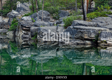 Riflessi nel lago a ferro di cavallo del Parco Nazionale di Jasper Alberta Canada Foto Stock